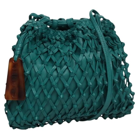 CHANEL Shoulder Bag Leather Turquoise Blue CC - Picture 1 of 16